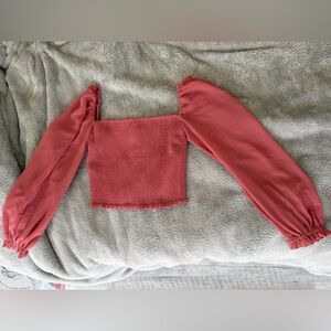 Aritzia Wilfred Smocked Square-Neck Crop Top with Sheer Puff Sleeves